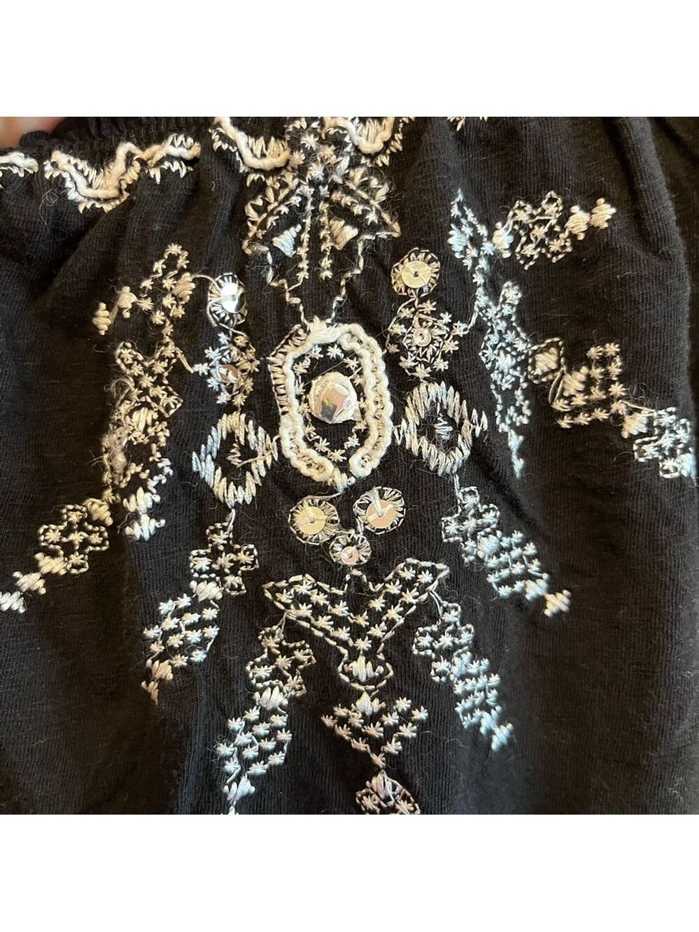 Chico's Black Blouse with White Embroidery - Picture 3 of 6